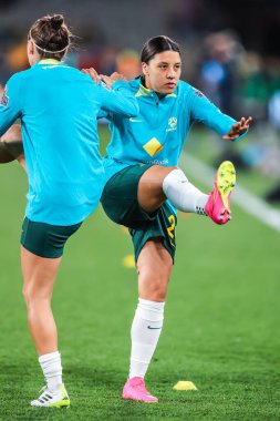MELBOURNE, AUSTRALIA - 14 Temmuz: Avustralyalı Sam Kerr, Avustralya 'nın 14 Temmuz 2023 tarihinde oynanan Dünya Kupası 2023' te Fransa ile oynadığı Send Off dostluk karşılaşmasında