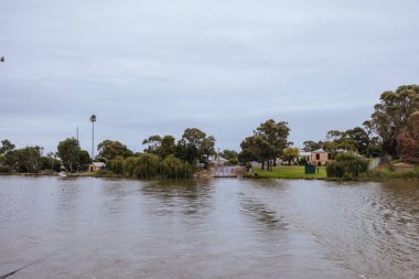WELLINGTON, AUSTRALIA - 15 Nisan 2023: Güney Avustralya 'daki Murray Nehri' ni geçen tarihi Wellington feribotu