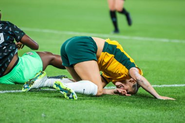 BRISBANE, AUSTRALIA - 27 Temmuz 2023 'te Avustralya' nın Brisbane Stadyumu 'nda oynanan FIFA Dünya Bayanlar Kupası' nda Nijerya 'ya karşı Caitlin FOORD