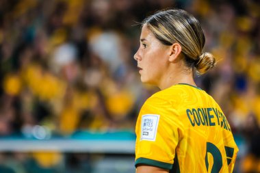 BRISBANE, AUSTRALIA - 27 Temmuz 2023 tarihinde Avustralya 'nın Brisbane Stadyumu' nda oynanan FIFA Dünya Kadınlar Kupası 'nda Nijerya' ya karşı oynadığı maçta Kyra COONEY-CROSS