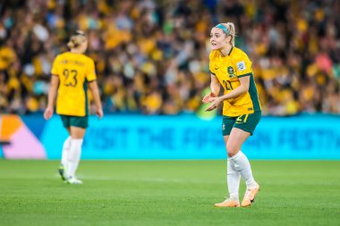 BRISBANE, AUSTRALIA - 27 Temmuz 2023 'te Avustralya' nın Brisbane Stadyumu 'nda oynanan FIFA Dünya Kadınlar Kupası' nda Nijerya 'yı oynadığı sırada Avustralya' dan Ellie CARPENTER