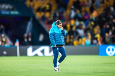 BRISBANE, AUSTRALIA - 27 Temmuz 2023 tarihinde Brisbane Stadyumu 'nda oynanan FIFA Dünya Kadınlar Kupası' nda Avustralyalı Sam Kerr, Nijerya 'ya yenildikten sonra tepki gösterdi.