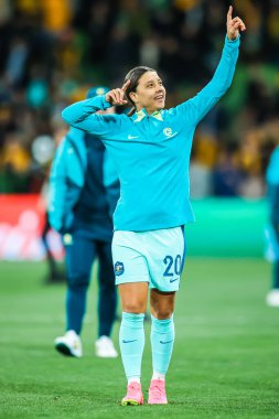 MELBOURNE, AUSTRALIA - 31 Temmuz 2023 tarihinde Avustralya 'nın Melbourne Dikdörtgen Stadyumu' nda oynanan FIFA Kadınlar Dünya Kupası 'nda Kanadalıyı yenmesini kutladı.