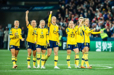 MELBOURNE, AUSTRALIA - 06 Ağustos 2023 tarihinde Melbourne Dikdörtgen Stadyumu 'nda oynanan FIFA Dünya Kadınlar Kupası' nda ABD 'ye karşı oynanan penaltı atışında İsveç takımı