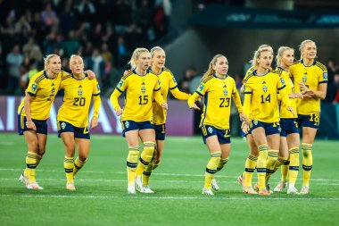 MELBOURNE, AUSTRALIA - 06 Ağustos 2023 tarihinde Melbourne Dikdörtgen Stadyumu 'nda oynanan FIFA Dünya Kadınlar Kupası' nda ABD ile oynanan penaltı atışında İsveç takımı