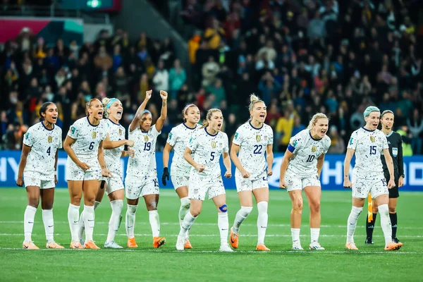 stock image MELBOURNE, AUSTRALIA - AUGUST 06: USA team during a penalty shootout against Sweden at the FIFA Womens World Cup Australia New Zealand 2023 at Melbourne Rectangular Stadium on August 06, 2023