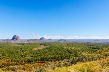 Brisbane, Queensland, Avustralya yakınlarındaki açık güneşli bir günde Vahşi At Dağı 'ndan Glass House Dağları Ulusal Parkı' na bir manzara