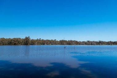 Victoria, Avustralya 'da Heathcote yakınlarında güneşli bir günde OKeefe Demiryolu ve McIvor Hwy Gölü manzarası