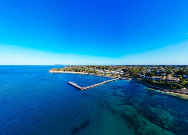 Mornington Yarımadası 'nın Victoria, Avustralya' daki Portsea ve Port Phillip Körfezi çevresindeki hava görüntüleri.