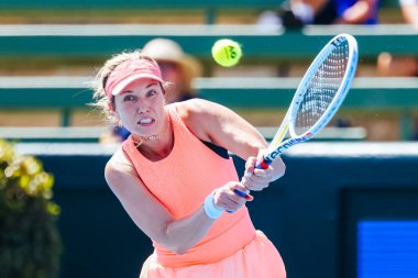 MELBOURNE, AUSTRALIA - JANUARY 12: Danielle Collins plays Mirra Andreeva of Russia during day three of the 2024 Kooyong Classic at Kooyong on January 12, 2024 in Melbourne, Australia. clipart