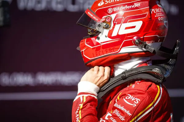 stock image MELBOURNE, AUSTRALIA - MARCH 24: Charles LeClerc of Monaco and Scuderia Ferrari after coming second in the 2024 Australian Grand Prix at Albert Park in Melbourne, Australia