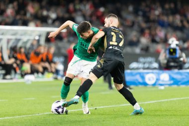 MELBOURNE, AUSTRALIA - 24 Mayıs 2024 tarihinde Marvel Stadyumu 'nda düzenlenen Küresel Futbol Haftası' nda Newcastle United takımından Benjamin Garuccio ile yarıştı.