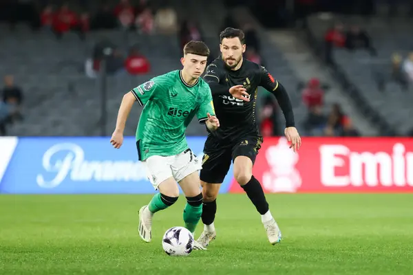 stock image MELBOURNE, AUSTRALIA - MAY 24: Dylan Charlton of Newcastle United whilst playing A-League All Stars Men during the Global Football Week at Marvel Stadium on May 24, 2024 in Melbourne, Australia