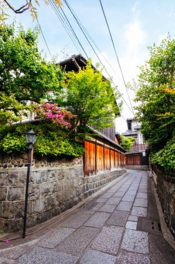 Beautiful traditional streetscape at dusk in Higashiyama district in Kyoto, Japan clipart