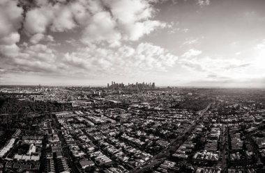 Aerial view of Melbourne skyline on a cool winters day from Clifton Hill in Victoria, Australia clipart