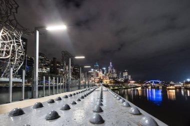 MELBOURNE, AUSTRALIA - JULY 5, 2024: Melbourne skyline as seen at dusk from Sandridge Bridge near Southbank in Melbourne, Victoria, Australia clipart