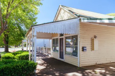 TRENTHAM, AUSTRALIA - FEBRUARY 02, 2024: The main street and classic architecture of Trentham on a cool summers day in Victoria, Australia clipart