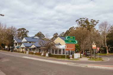 OLINDA, AUSTRALIA - AUGUST 15 2024: The quaint tourist country town of Olinda in the Dandenong Ranges on a quiet winters afternoon in Victoria, Australia clipart