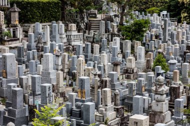 Japonya'da bir bahar öğleden sonra Higashiotani Mezarlığı Kyoto şehir manzarası