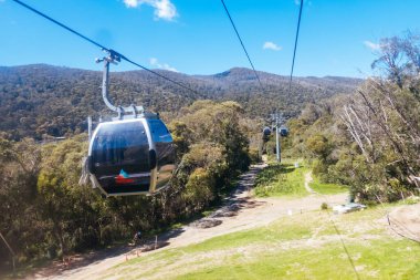 THREDBO, AUSTRALIA - DECEMBER 15 2023: Merritts Gondola setup for mountain biking summer season at Thredbo on a warm summers day in the Snowy Mountains, New South Wales, Australia clipart