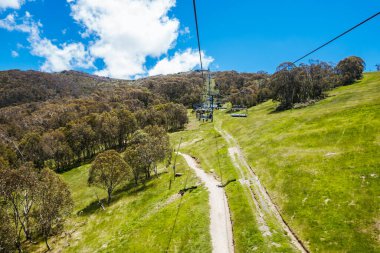 THREDBO, AUSTRALIA - 15 Aralık 2023: Thredbo 'da dağ bisikleti yaz sezonu başkanları Karlı Dağlar, Yeni Güney Galler, Avustralya' da sıcak bir yaz günü