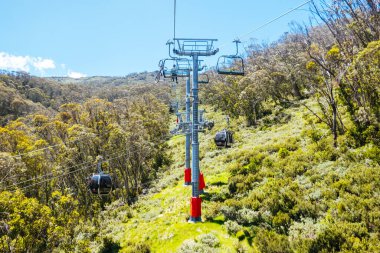 THREDBO, AUSTRALIA - 15 Aralık 2023: Thredbo 'da dağ bisikleti yaz sezonu başkanları Karlı Dağlar, Yeni Güney Galler, Avustralya' da sıcak bir yaz günü