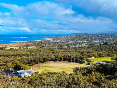 A beautiful view over Anglesea from a lookout at Anglesea mountain bike park near Eumeralla Scout Camp in Victoria, Australia clipart