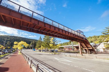 SHIRAKABA Gölü, JAPONYA - 17 SEPT 2024: Shirakaba Gölü kasabası, ünlü Venüs Hattı yolunda sıcak bir sonbahar öğleden sonrası, Japonya 'da manzaralı bir sürüş yolu olarak bilinir.