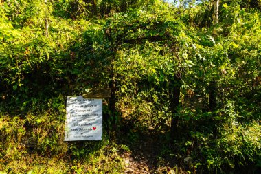 Japonya 'nın Gifu ilinde Magome ve Tsumago arasında Nakasendo Yolu' nun bir parçası olarak ünlü Magome-Tsumago patikasında yürüyüş yolu.