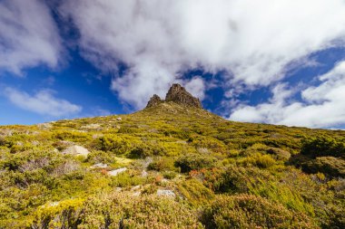 Ossa Dağı 'nın geniş manzarası ve Cradle Dağı, Tazmanya, Avustralya' da açık bir sonbahar öğleden sonrası çevresi