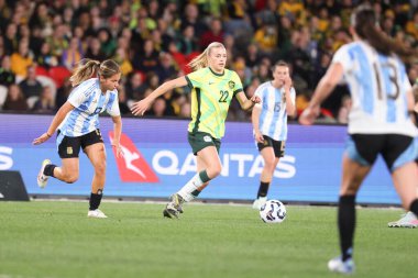 MELBOURNE, AUSTRALIA - 30 Mayıs: Avustralyalı Charlotte Grant Avustralyalı Matildas ile Arjantin arasında 30 Mayıs 2025 tarihinde Melbourne, Avustralya 'da oynanan uluslararası dostluk karşılaşmasında.