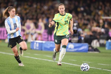 MELBOURNE, AUSTRALIA - 30 Mayıs: Avustralya 'dan Jamilla Rankin 30 Mayıs 2025 tarihinde Avustralya' nın Melbourne kentinde, Marvel Stadyumu 'nda Avustralyalı Matildas ve Arjantin arasında oynanan uluslararası dostluk karşılaşmasında.