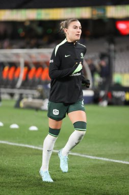 MELBOURNE, AUSTRALIA - 30 Mayıs: Avustralyalı Steph Catley, Avustralya 'nın Melbourne kentinde 30 Mayıs 2025 tarihinde Avustralya Matildas ve Arjantin arasında oynanan uluslararası dostluk karşılaşması öncesinde.