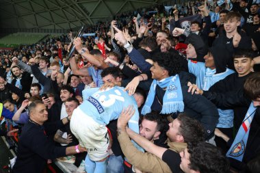 MELBOURNE, AUSTRALIA - 31 Mayıs: Melbourne City ve Marco Tilio, Melbourne City ile Melbourne Victory arasındaki A-League Mens Grand Final maçını 31 Mayıs 2025 'te Melbourne, Avustralya' da kutladı..