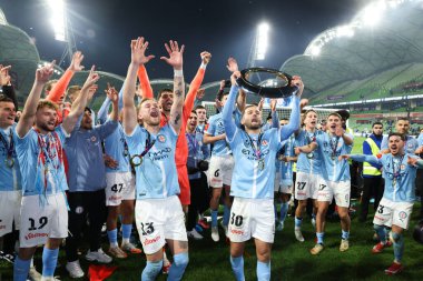 Melbourne City ile Melbourne Zaferi arasında 31 Mayıs 2025 'te Melbourne, Avustralya' da oynanan A-League Mens Grand Final karşılaşması öncesinde atmosfer.