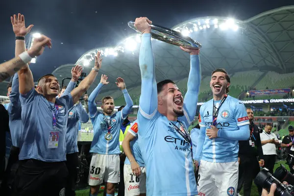 MELBOURNE, AUSTRALIA - 31 Mayıs: Melbourne City ve Marco Tilio, Melbourne City ile Melbourne Victory arasındaki A-League Mens Grand Final maçını 31 Mayıs 2025 'te Melbourne, Avustralya' da kutladı..