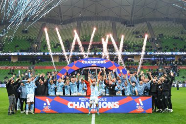Melbourne City, Melbourne City ve Melbourne arasında 31 Mayıs 2025 'te Melbourne, Avustralya' da oynanan A-League Erkekler Grand Final Maçı 'nı kutladı..