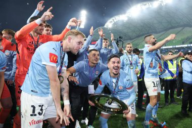 MELBOURNE, AUSTRALIA - 31 Mayıs: Melbourne City ve Marco Tilio, Melbourne City ile Melbourne Victory arasındaki A-League Mens Grand Final maçını 31 Mayıs 2025 'te Melbourne, Avustralya' da kutladı..