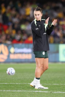 MELBOURNE, AUSTRALIA - 30 Mayıs: Avustralyalı Caitlin Foord, Avustralya 'nın Melbourne kentinde 30 Mayıs 2025 tarihinde Avustralya Matildas ve Arjantin arasında oynanan uluslararası dostluk karşılaşması öncesinde.
