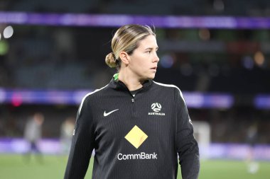 MELBOURNE, AUSTRALIA - 30 Mayıs: Avustralya 'dan Kyra Cooney-Cross Avustralya' nın Melbourne, Avustralya 'da 30 Mayıs 2025 tarihinde Avustralya Matildas ve Arjantin arasında oynanan uluslararası dostluk maçı öncesinde.