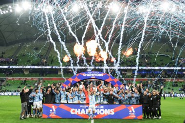 Melbourne City ile Melbourne Zaferi arasında 31 Mayıs 2025 'te Melbourne, Avustralya' da oynanan A-League Mens Grand Final karşılaşması öncesinde atmosfer.