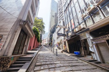HONG KONG, Çin - 28 Eylül 2024: Iconic ve ünlü Pottinger Caddesi ve Hong Kong, Çin 'deki Hong Kong Adası' ndaki market