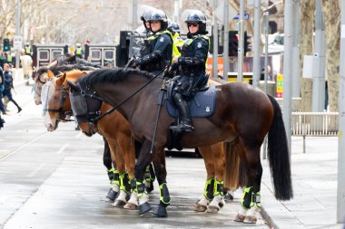 MELBOURNE, AUSTRALYA - 31 Ağustos 2025: Göçmenlik karşıtı protestocular ve karşı protestocular 31 Ağustos 2025 'te Melbourne, Victoria, Avustralya' da çatışmaya girdi.
