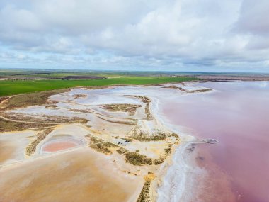 Aerial imagery of the famous and popular Lake Tyrrell which is a large salt lake near Sea Lake in the Mallee area of north eastern Victoria, Australia