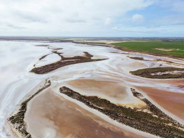 Aerial imagery of the famous and popular Lake Tyrrell which is a large salt lake near Sea Lake in the Mallee area of north eastern Victoria, Australia