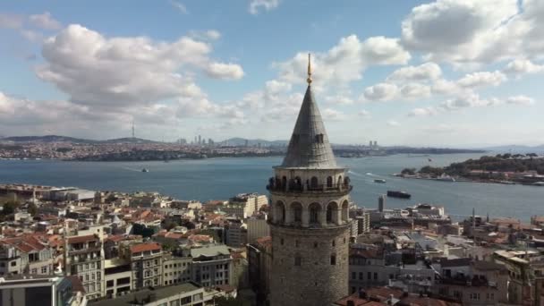 Вид Воздуха Галатскую Башню Стамбул Туристами Высококачественный 10Bit Отснятый Материал — стоковое видео
