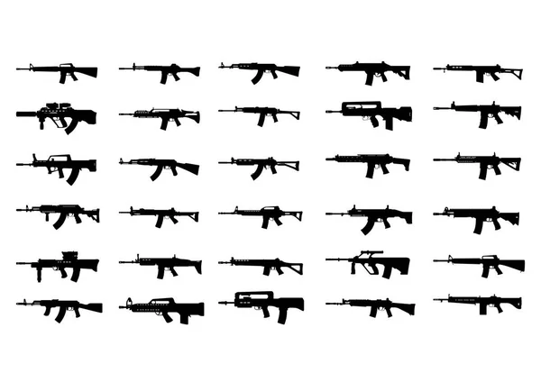 Most Popular Famous Machine Guns World Exclusive Silhouettes Vector Set — Stock Vector