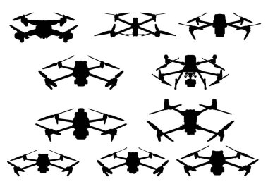 Quadrocopter hava aracı ikonu grafiğe ayarlandı. Fpv drone vektör silueti.
