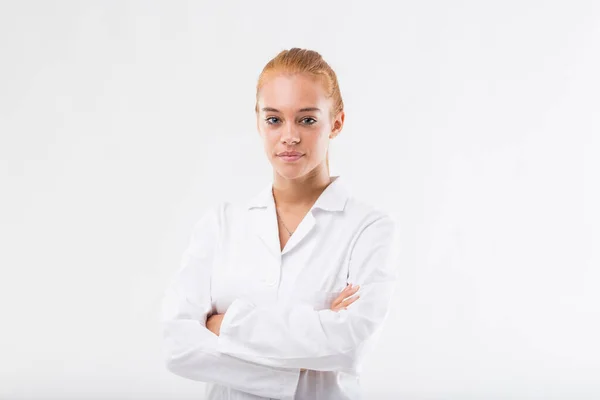 Frontal Portrait Confident Looking Young Blond Girl Her Hair Arms — Stock Photo, Image