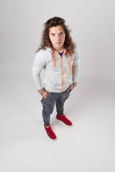 Portrait Young Long Haired Man Seen Wearing Ankle High Skinny — Stock Photo, Image